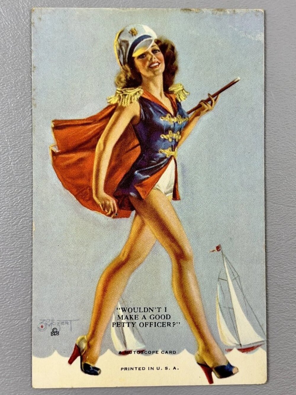 Vintage Pin Up Mutoscope Card Wouldn't I Make A Good Petty Officer Brunette